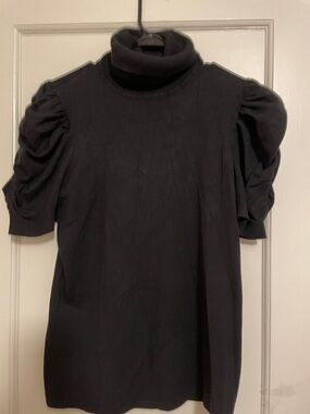 Black Puff-Sleeve Turtleneck Women’s Top